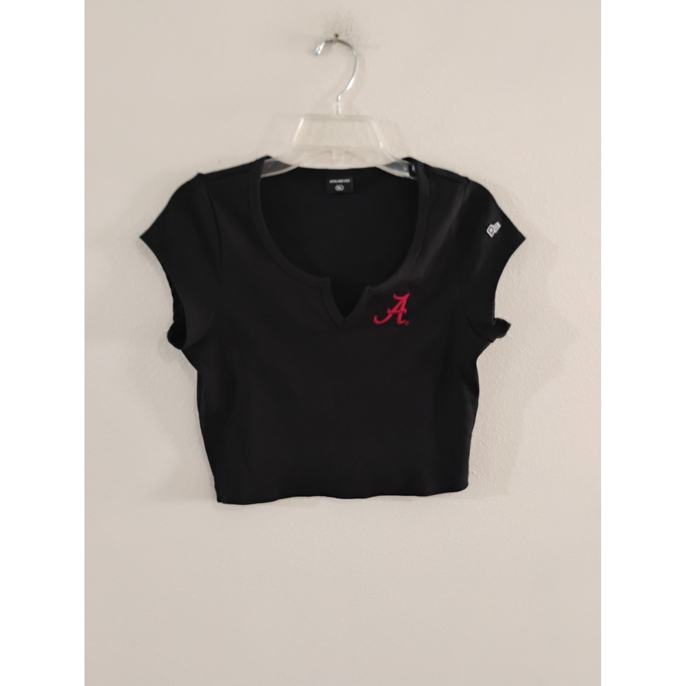 Hype and Vice Alabama Crimson Tide Black Ribbed Split Neck Crop Top XL